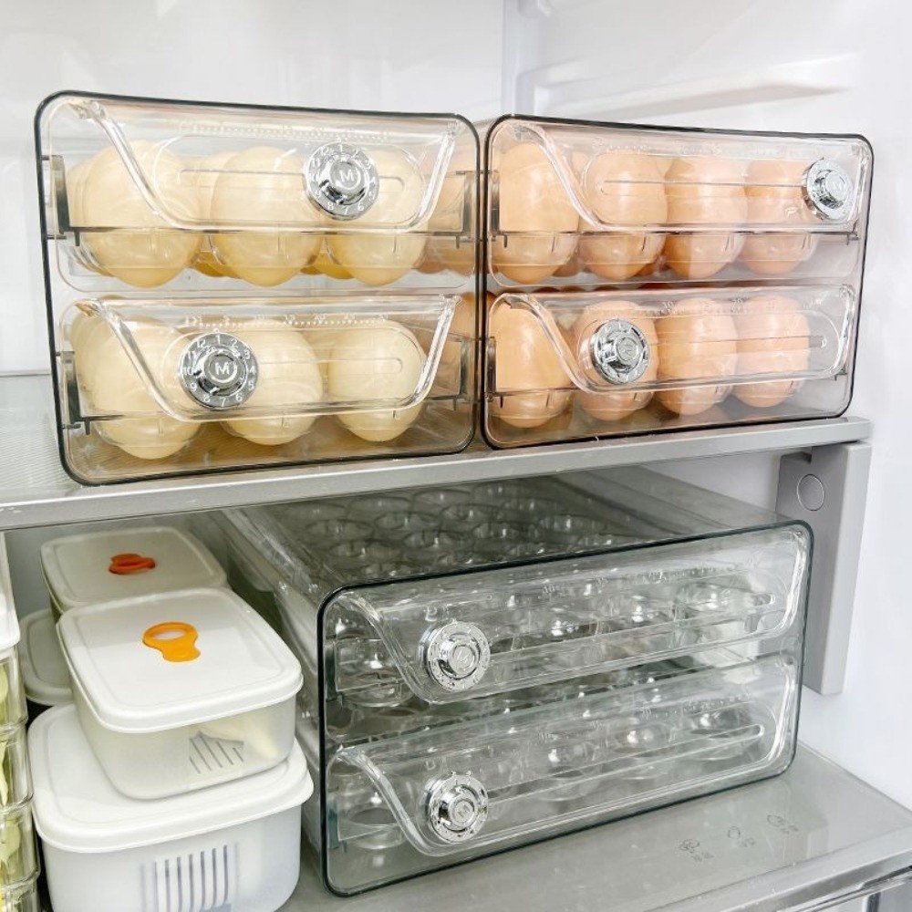 透明な卵収納ボックス二層タイムスケール卵ホルダー透明プラスチ - Egg Storage Holder のレビューと価格
