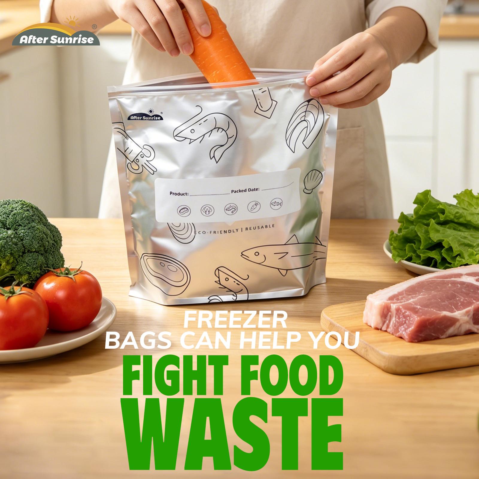 【冷蔵食品用】再利用可能なアルミホイル製密封保存袋、Afte - Food Storage Labels のレビューと価格
