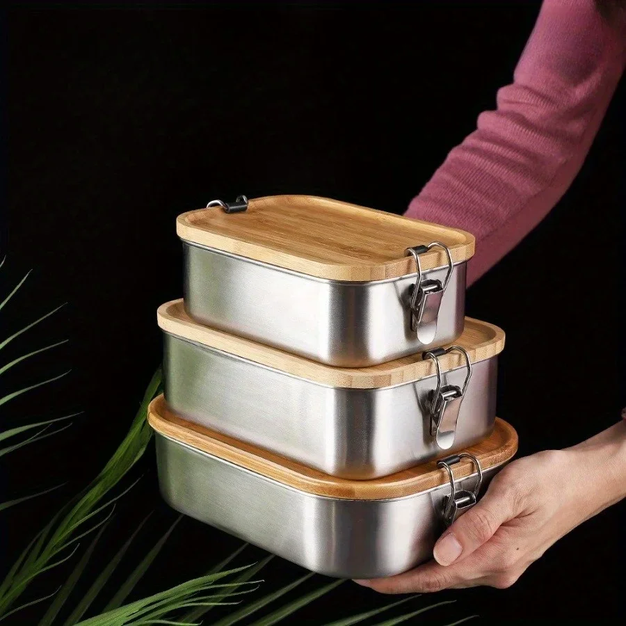 新しい304ステンレス製竹製蓋付きランチボックス、和風蓋付き - Food Storage Containers With Lids のレビューと価格