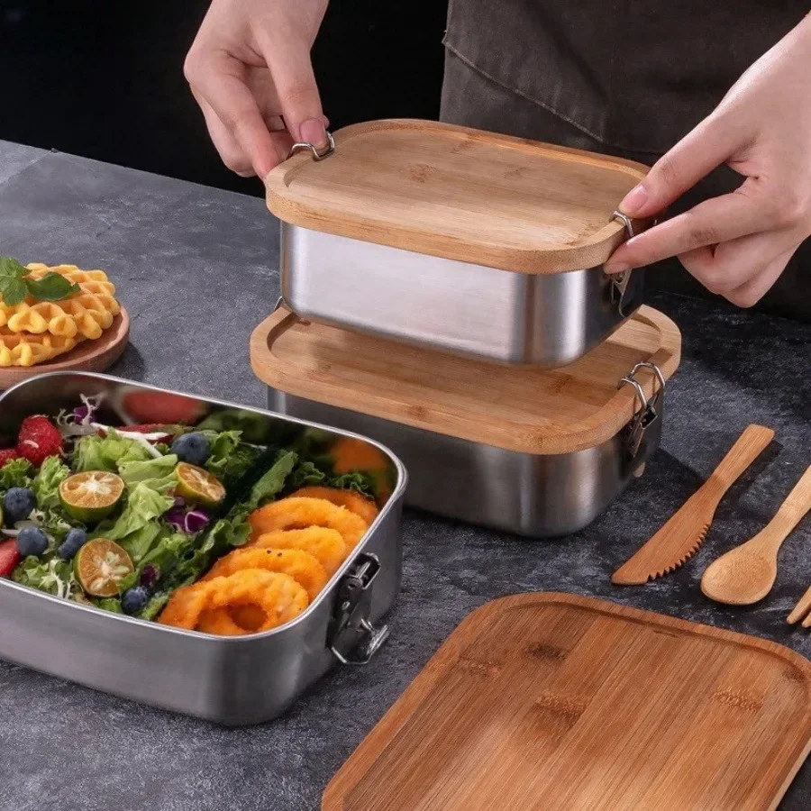 新しい304ステンレス製竹製蓋付きランチボックス、和風蓋付き - Food Storage Containers With Lids のレビューと価格