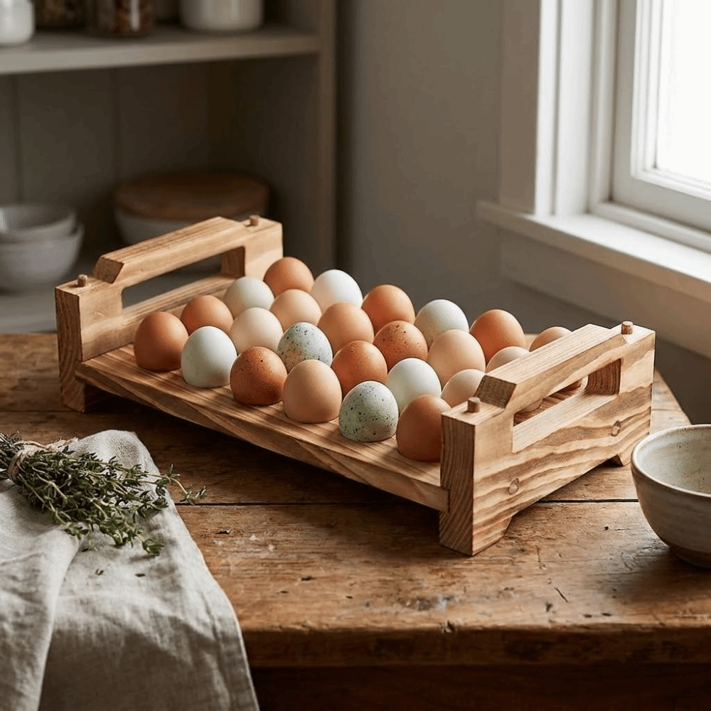 農家風装飾積み重ね可能な木製卵ホルダー省スペース大容量卵収納 - Egg Storage Holder のレビューと価格