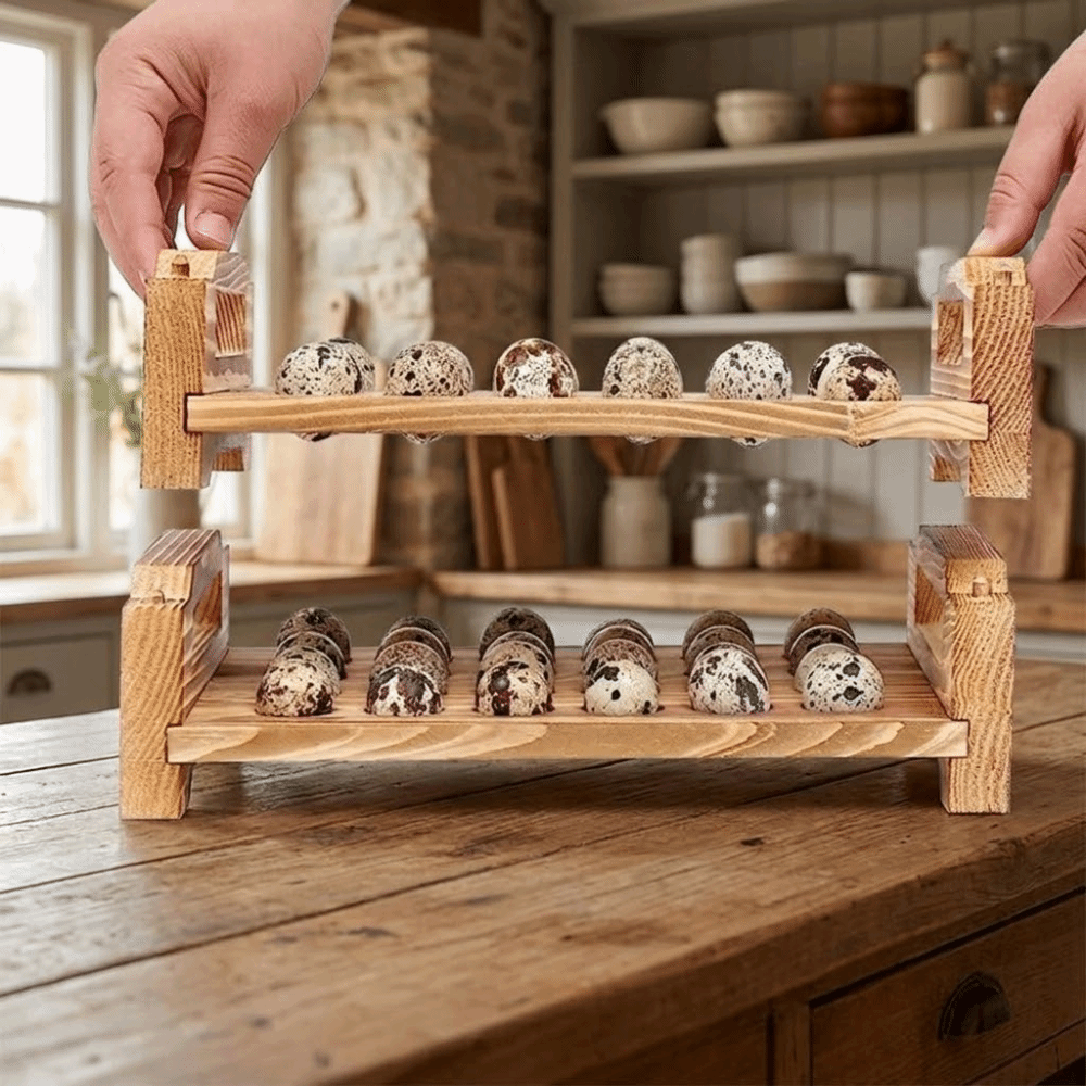 農家風装飾積み重ね可能な木製卵ホルダー省スペース大容量卵収納 - Egg Storage Holder のレビューと価格