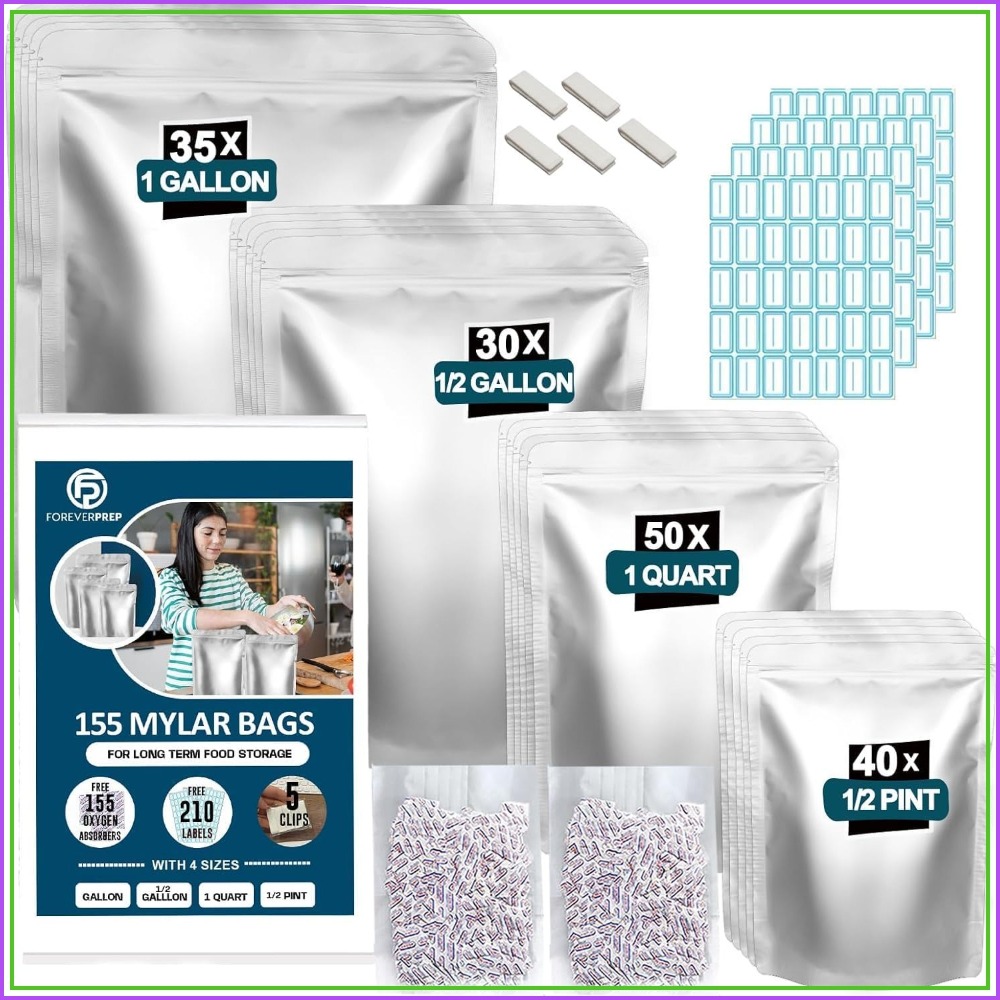 155枚のマイラーバッグ、155個の酸素吸収剤付き-210ラ - Food Storage Labels のレビューと価格