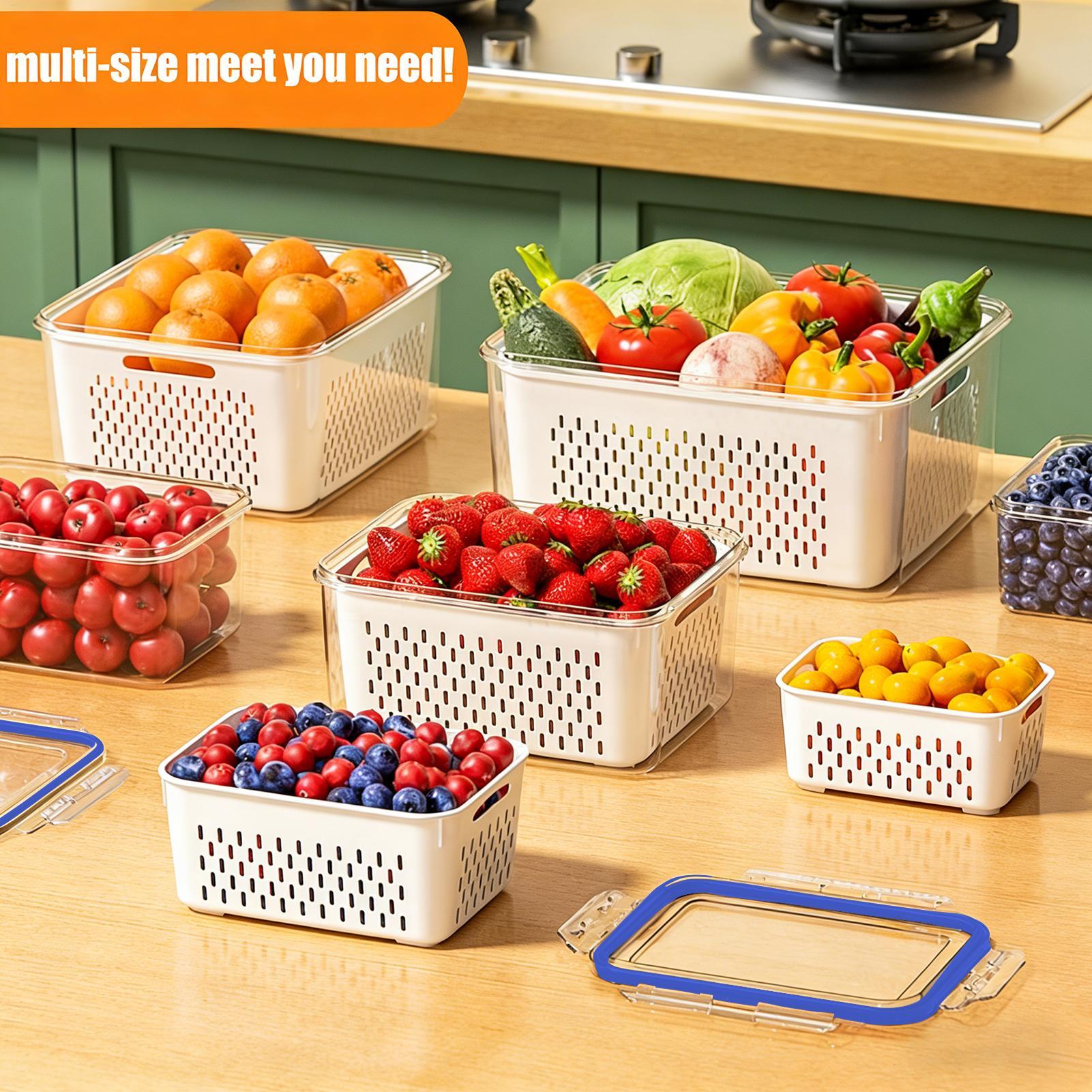4-in-1漏れ防止フルーツ保存容器 透明オーガナイザーセッ - Food Storage With Colander のレビューと価格