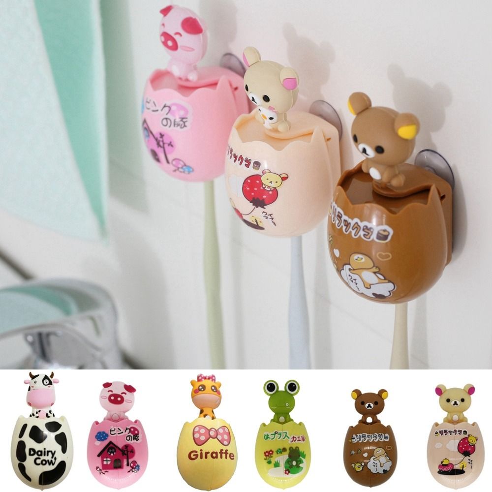 プラスチック動物卵型歯ブラシホルダーダブル吸盤漫画動物子供歯 - Egg Storage Holder のレビューと価格