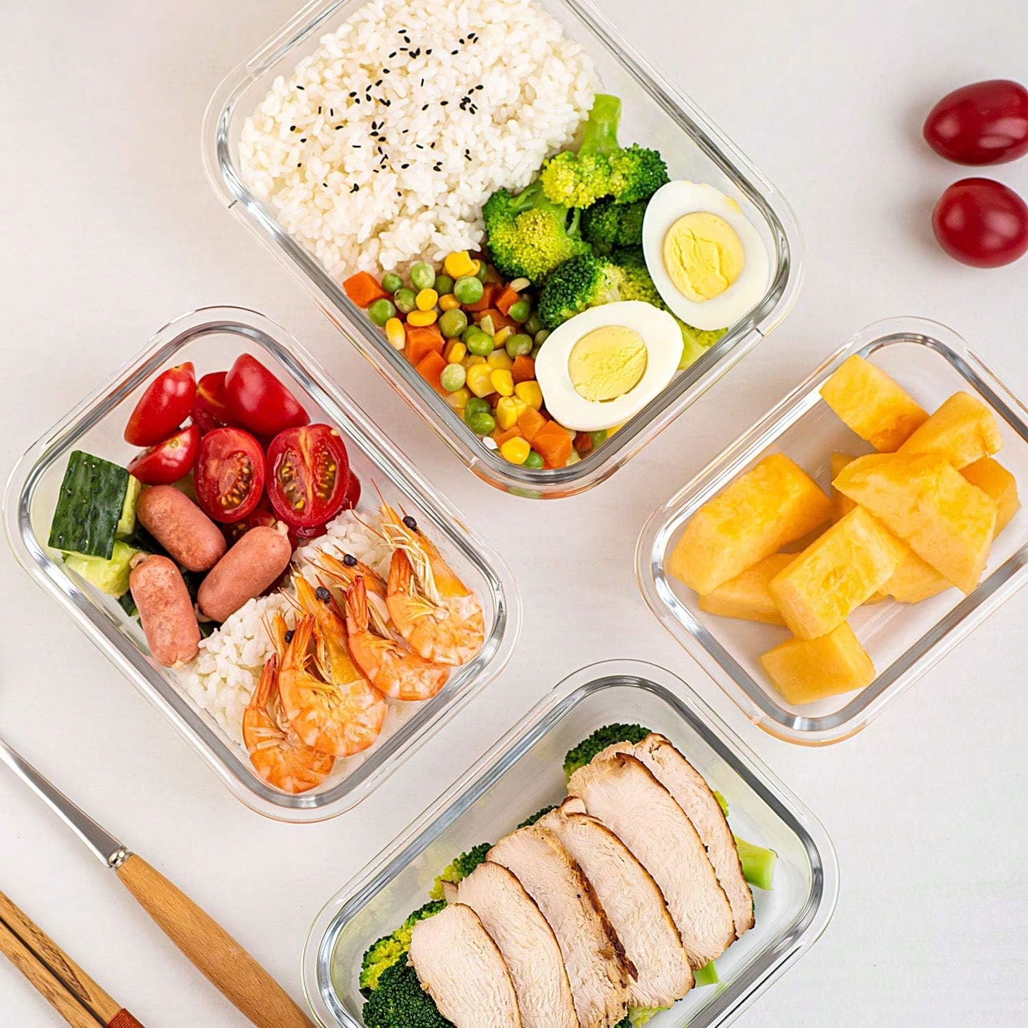 10個入りガラス製ミールプレップ容器、蓋付き食品保存容器、気 - Food Storage With Colander のレビューと価格