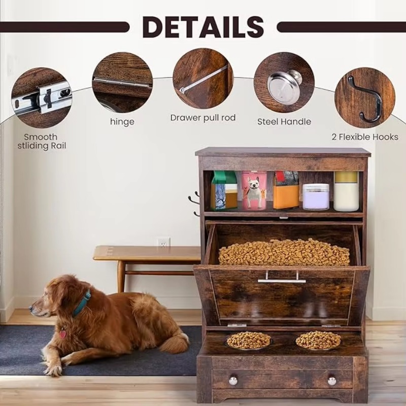 モダンなペットフィーダーステーション：高さのある犬用フード収 - Food Storage In Cabinets のレビューと価格