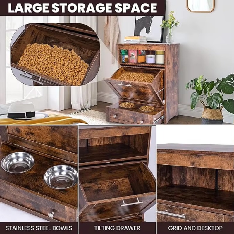 モダンなペットフィーダーステーション：高さのある犬用フード収 - Food Storage In Cabinets のレビューと価格