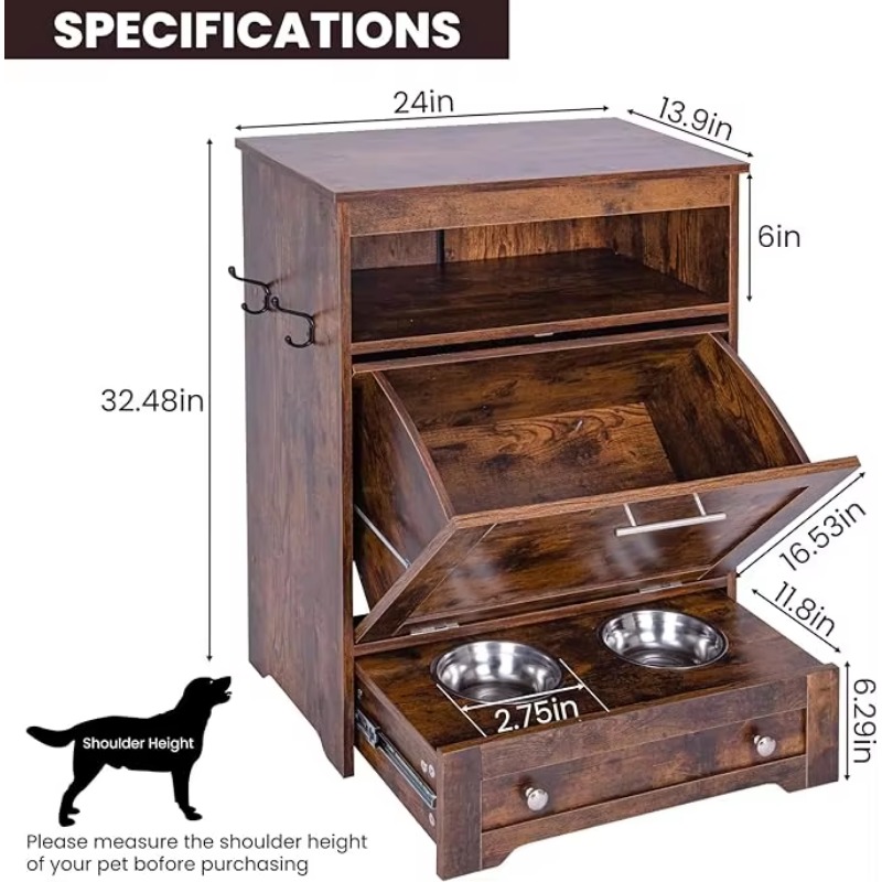 モダンなペットフィーダーステーション：高さのある犬用フード収 - Food Storage In Cabinets のレビューと価格