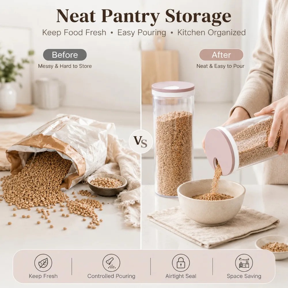 密閉式麺類保存容器 1個または3個セット プラスチック製パス - Food Storage In Cabinets のレビューと価格