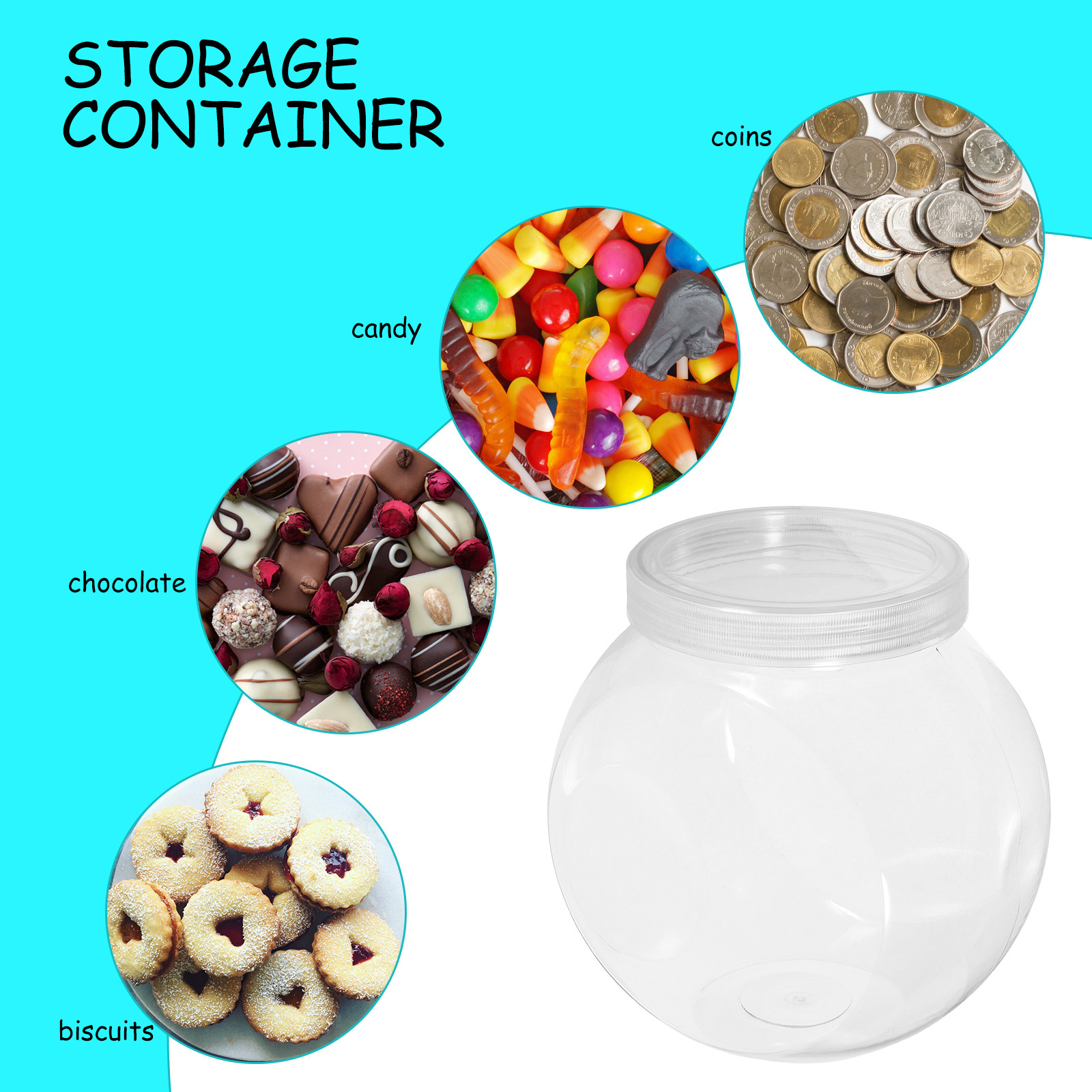 3個入りクリアスイーツジャー 1500ml 丸型透明キャンデ - Food Storage Containers With Lids のレビューと価格
