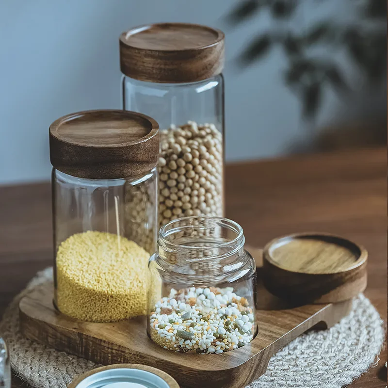 木製蓋付きガラスジャー,気密キャニスター,密閉フード容器,ベ - Food Storage Jar Glass のレビューと価格