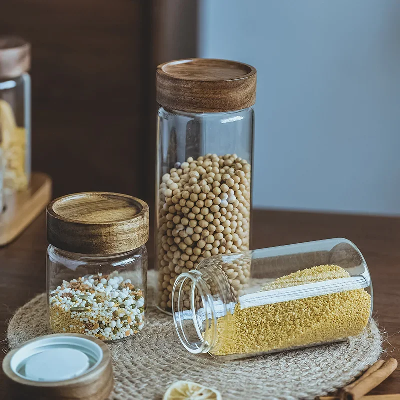 木製蓋付きガラスジャー,気密キャニスター,密閉フード容器,ベ - Food Storage Jar Glass のレビューと価格