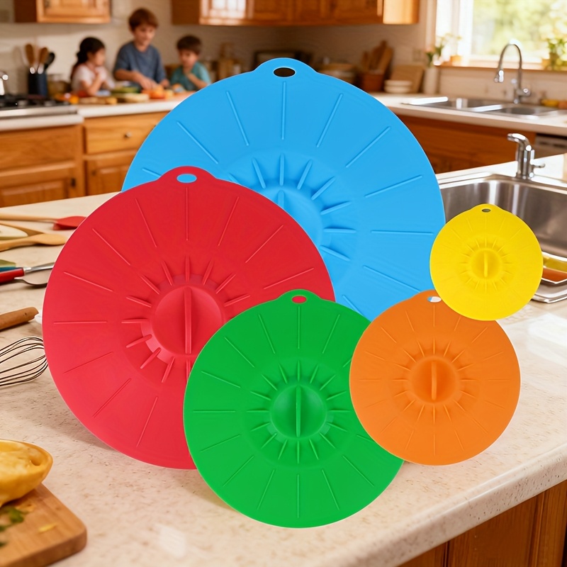 5ピースシリコン蓋、耐熱電子レンジ用防滴蓋、シリコン鍋蓋、カ - Food Storage With Colander のレビューと価格