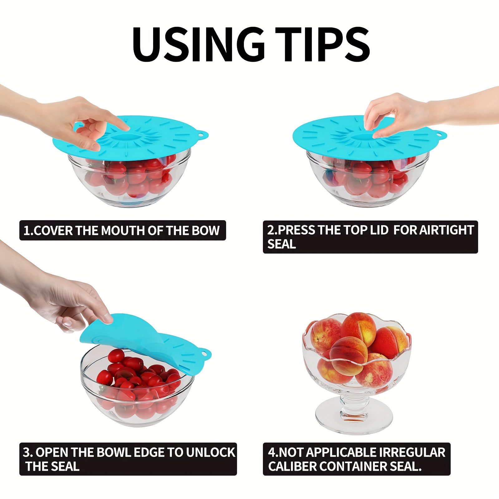5ピースシリコン蓋、耐熱電子レンジ用防滴蓋、シリコン鍋蓋、カ - Food Storage With Colander のレビューと価格