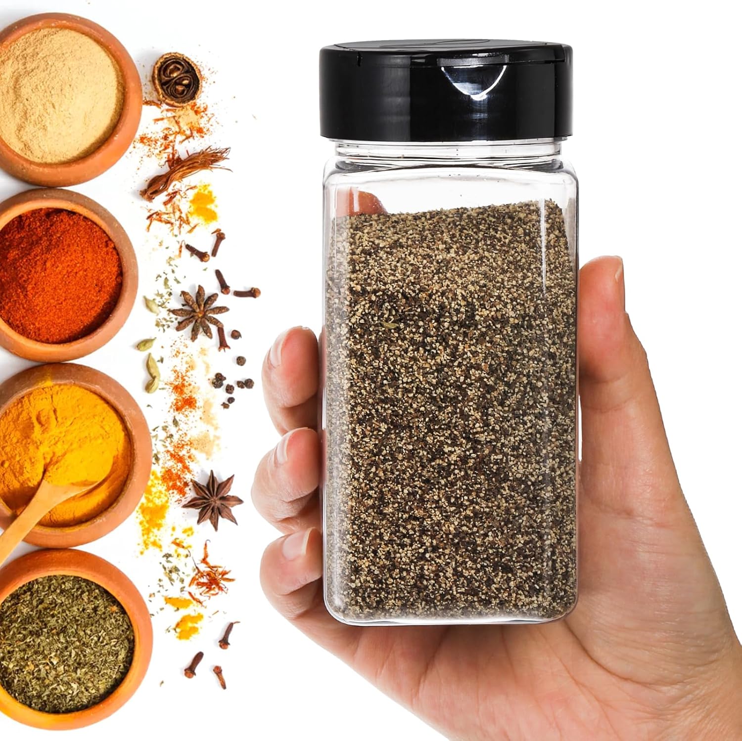 四角い大型プラスチック製スパイスジャー、シェイカー付き蓋、透 - Food Storage Jars Plastic のレビューと価格