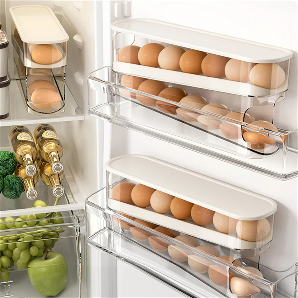 1PC スライドタイプ卵カートンダブル自動卵ローラー冷蔵庫サ - Egg Storage Holder のレビューと価格