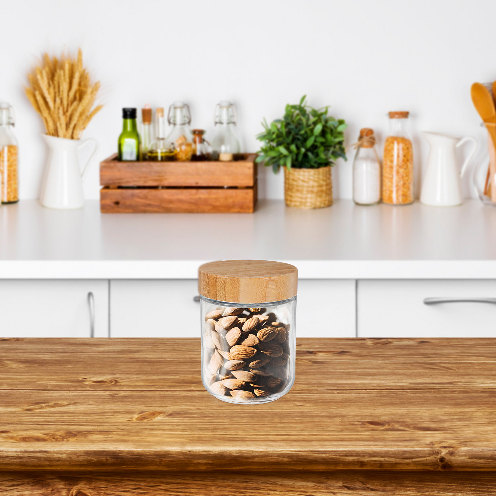 4個入りガラス製キッチン収納ジャー、竹製蓋付き気密容器、米、 - Food Storage Jars Plastic のレビューと価格