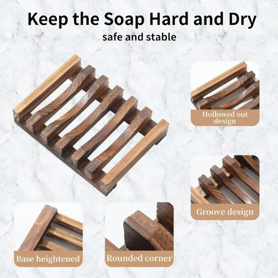 木製石鹸置き シャワー/バスルーム用、水切り設計で石鹸を乾燥 - Food Storage Organiser のレビューと価格